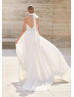 High Neck Ivory Lace Dotted Tulle Beach Wedding Dress